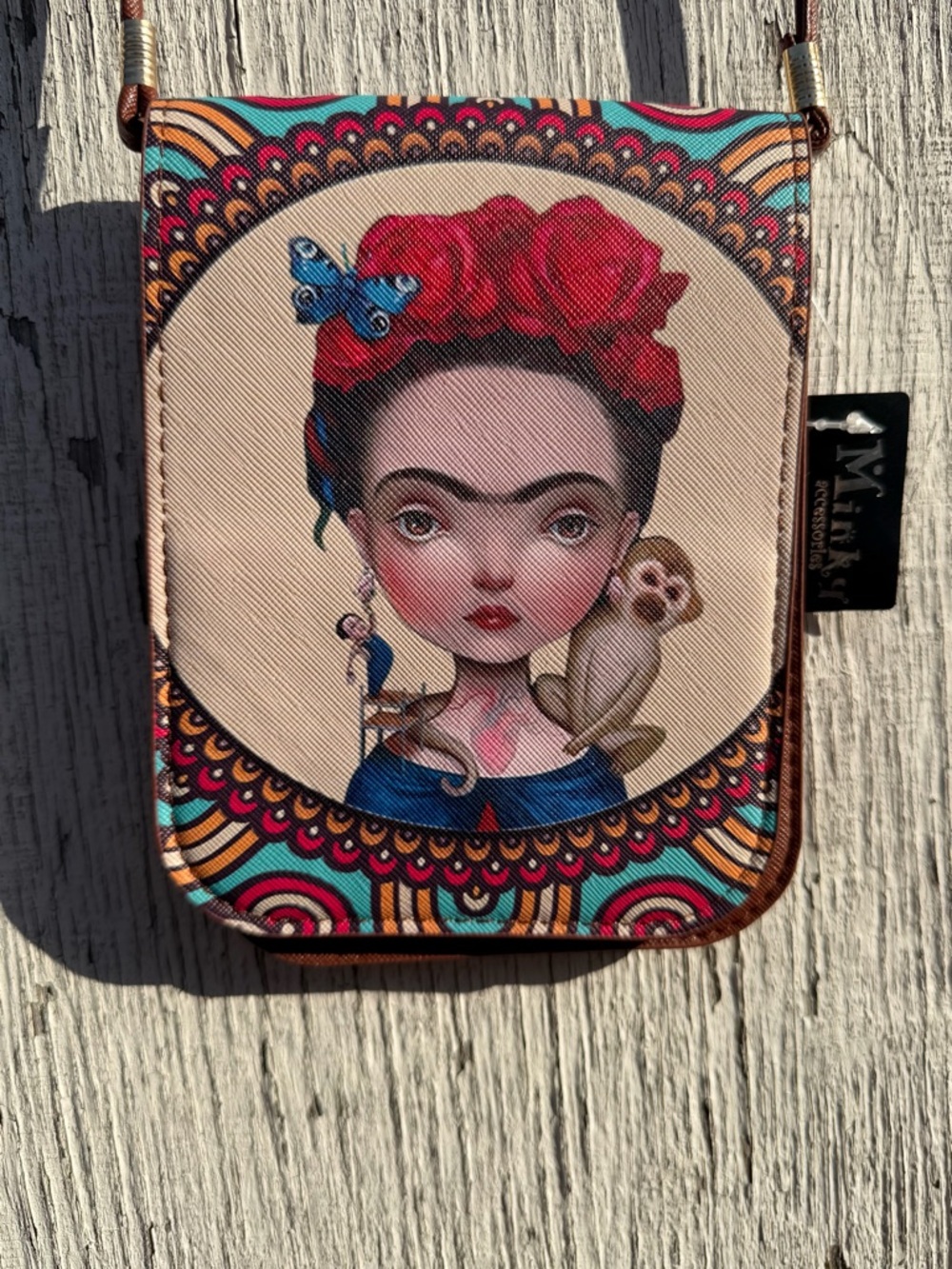Frida-inspired Crossbody Bag with Red Floral Crown